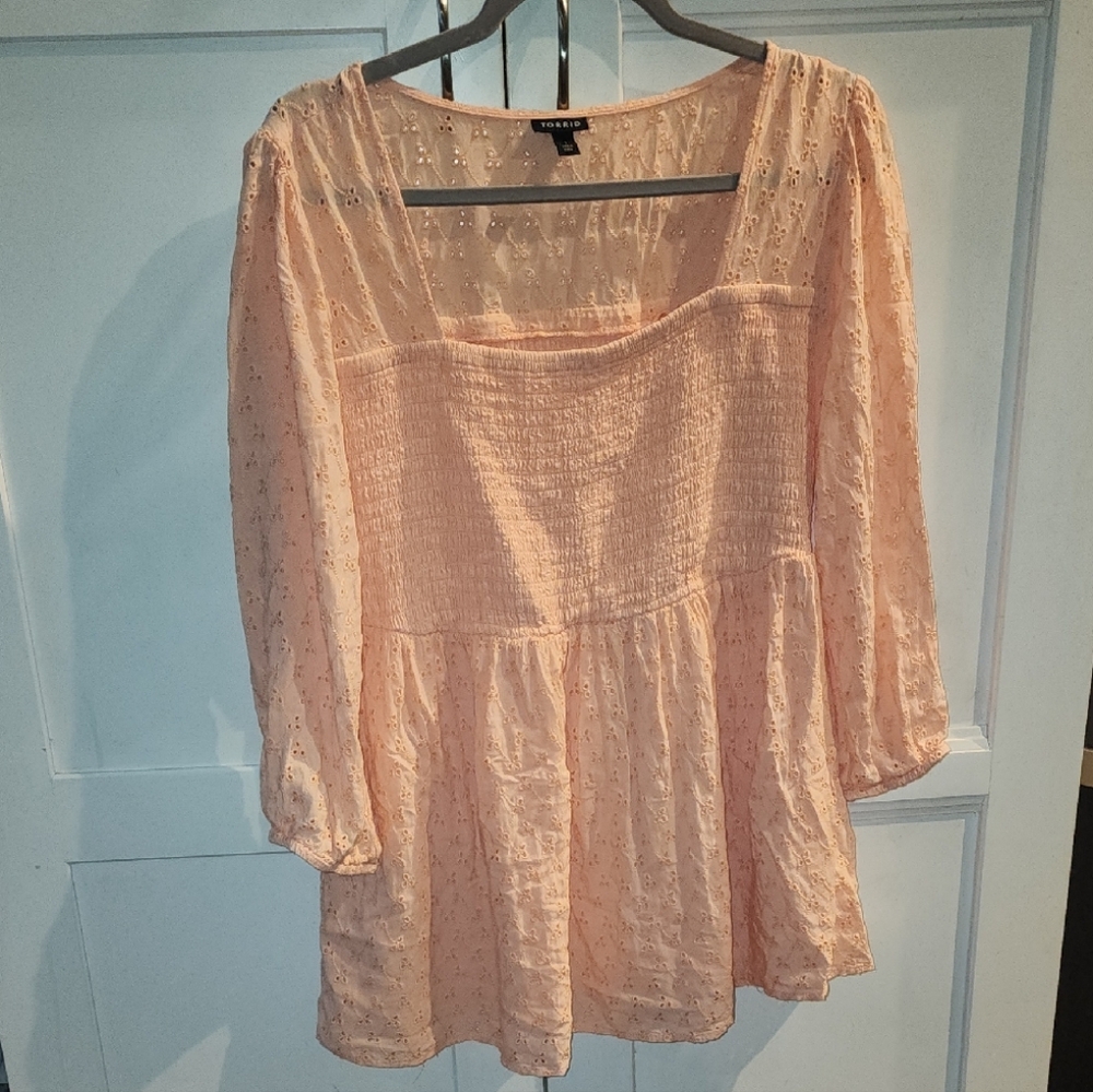 Torrid Coral Eylet Blouse Size 1